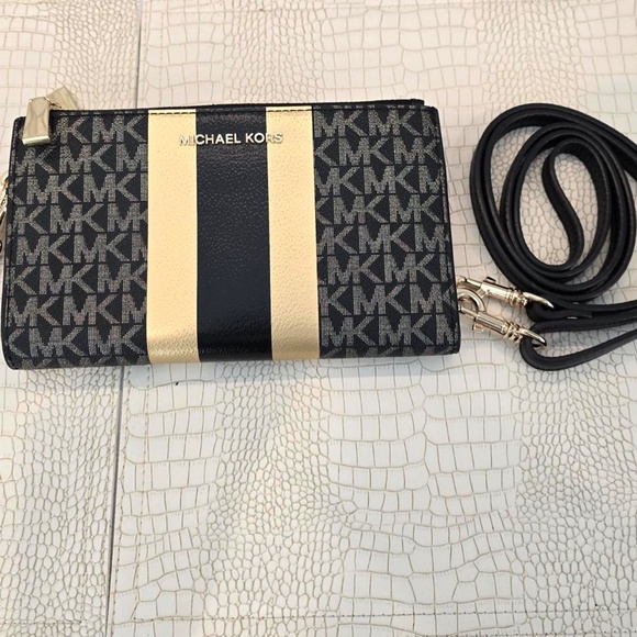 Michael Kors Women's Logo Stripe Continental Set Travel Double Top Zip Wallet - Picture 7 of 15